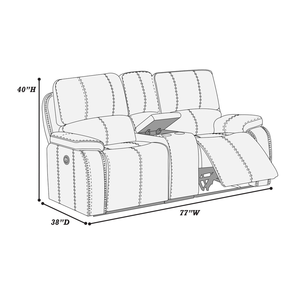 Power Reclining Loveseat With USB Port Leather Upholstered, Built In Cup Holder - Chocolate