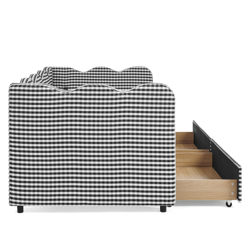 Gingham Daybed With USB Charging Port, Wave-Shaped Design