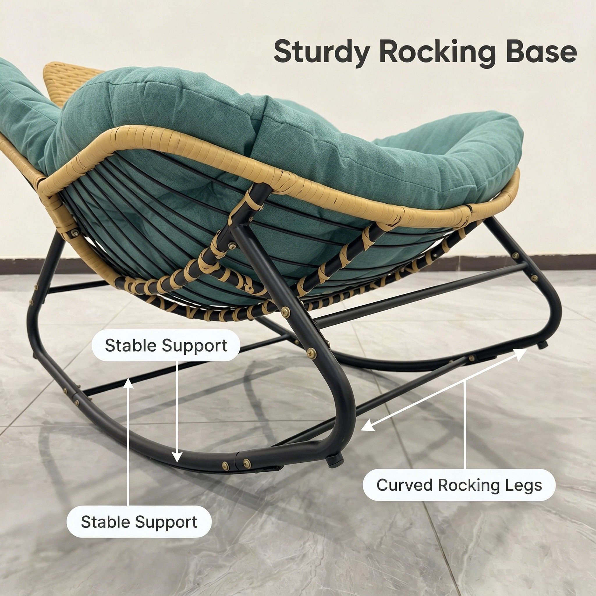 Oversized Papasan Rocking Chair Outdoor With Thick Cushion