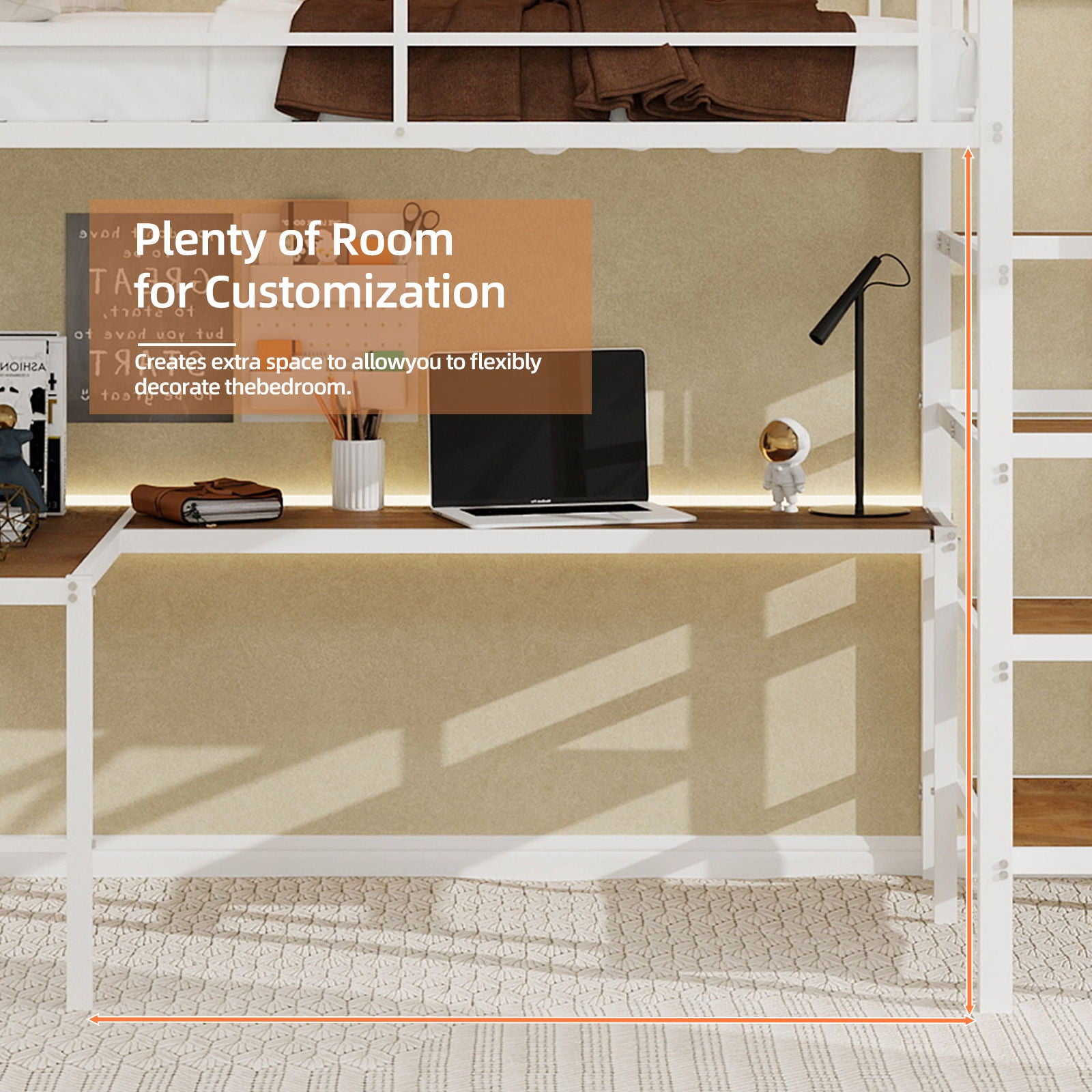 Loft Bed & L-Shaped Desk, Large Storage Space