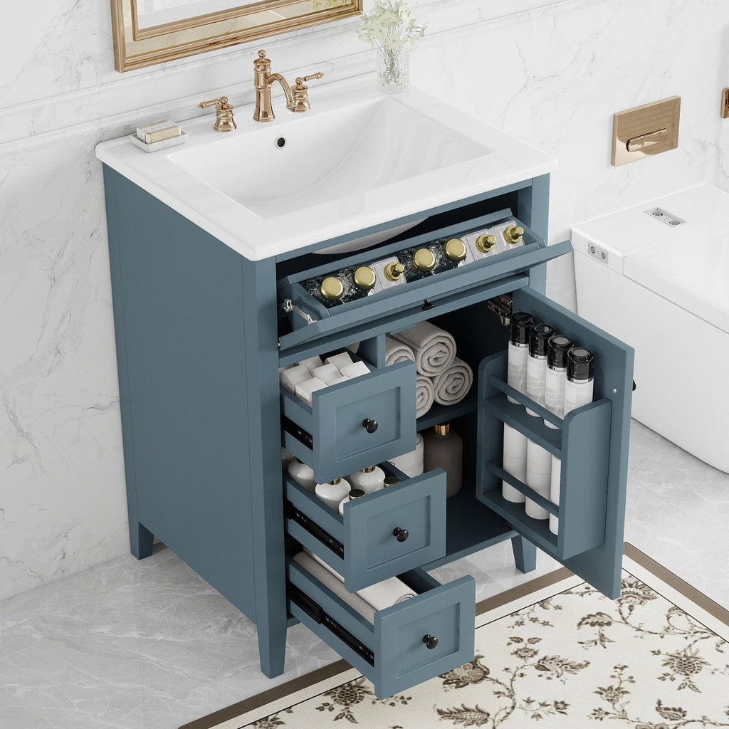 Bathroom Vanity With Sink, 3 Drawers & Cabinet With Adjustable Shelves
