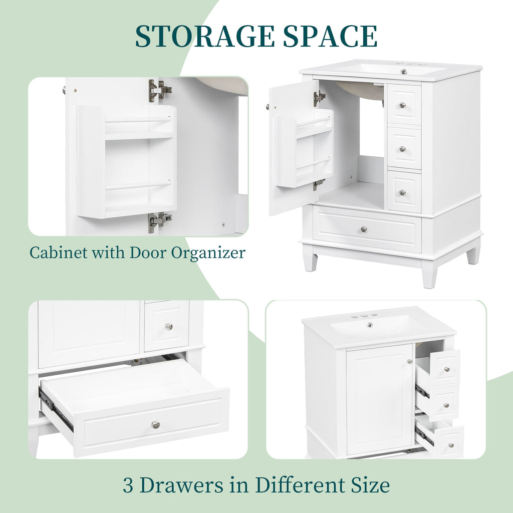 Modern Bathroom Vanity With Sink, Freestanding Cabinet With Drawers And Storage Shelves
