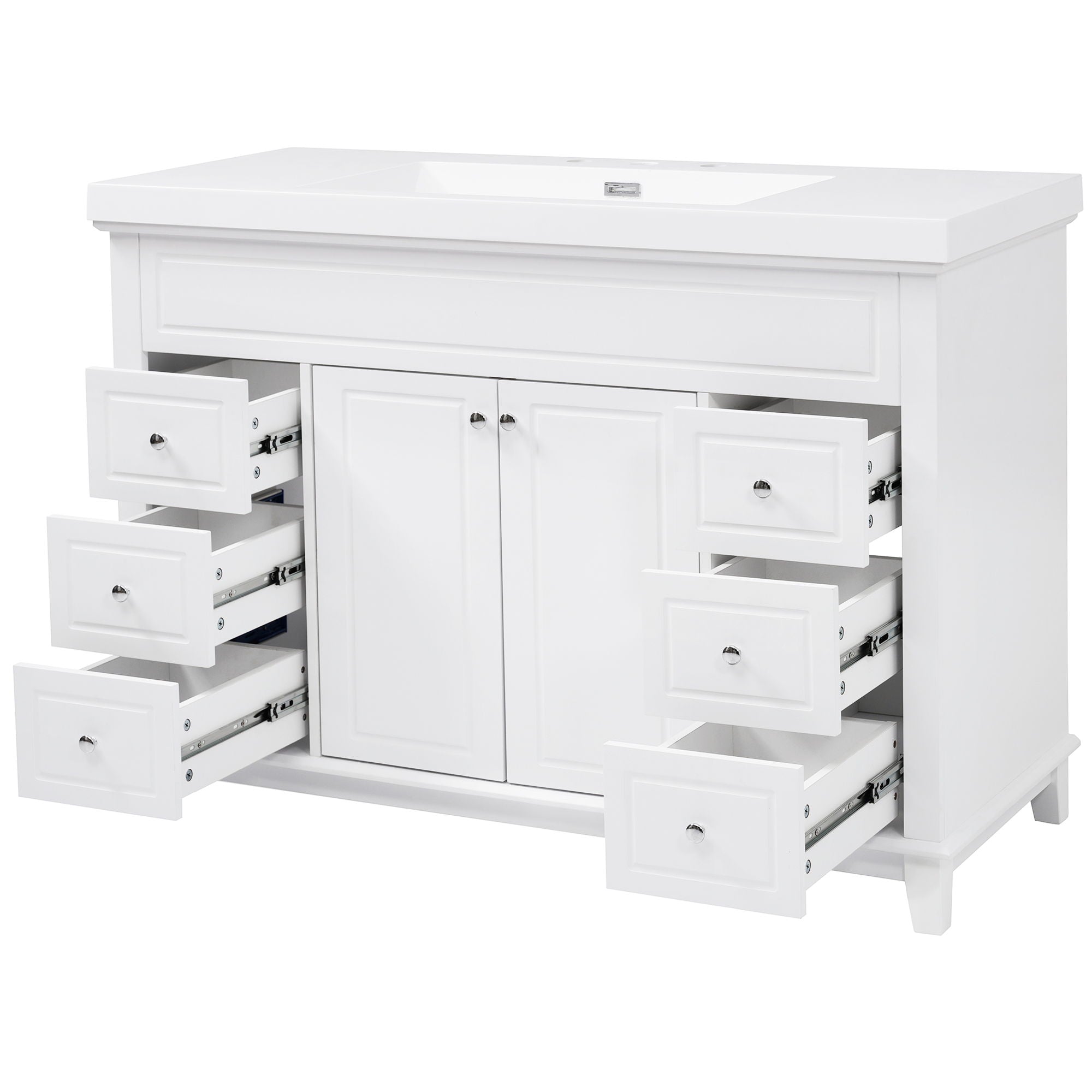Bathroom Vanity & Sink, 6 Soft Close Drawers & Double Doors - White