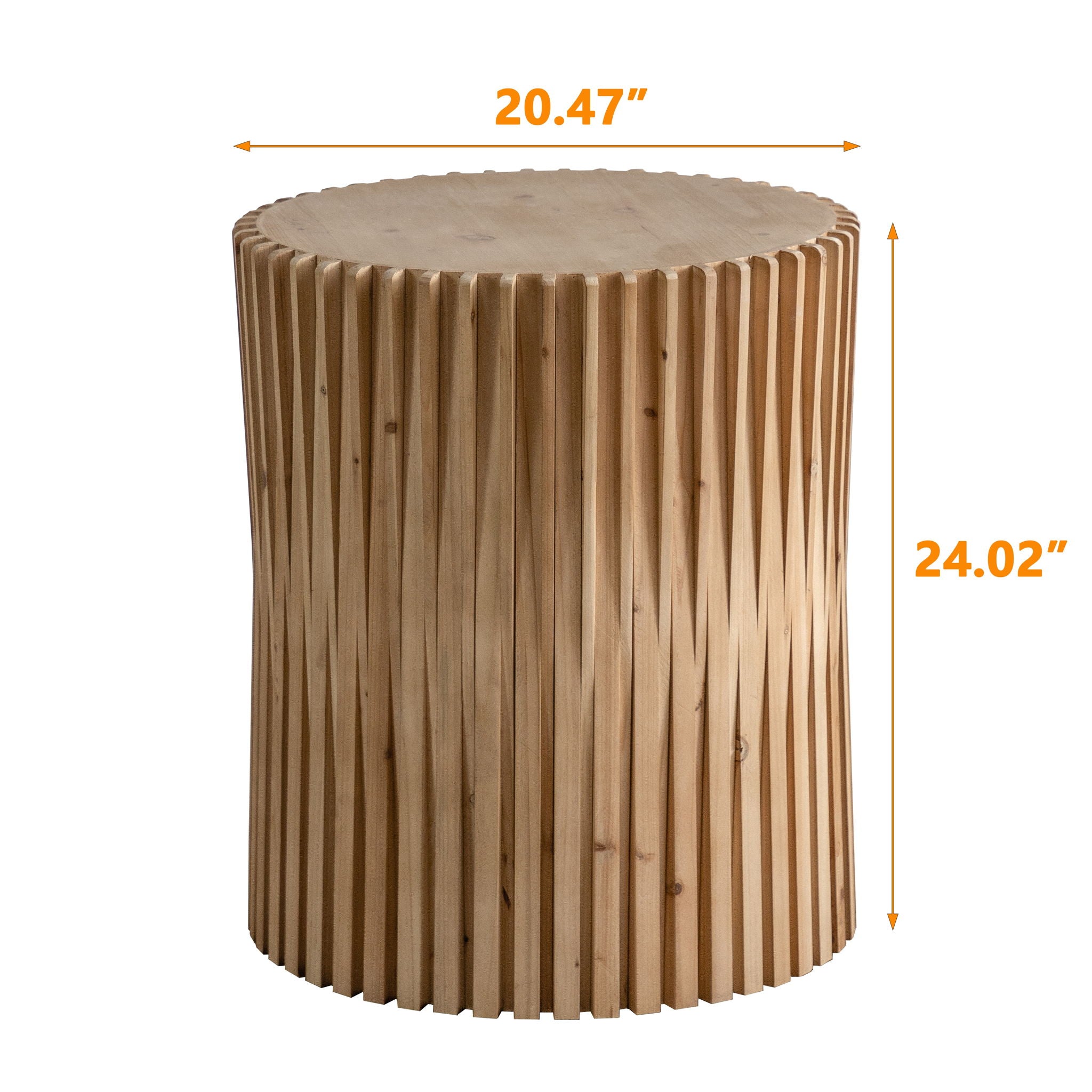 Cylindrical Side Table With Vertical Texture Relief Design - Natural