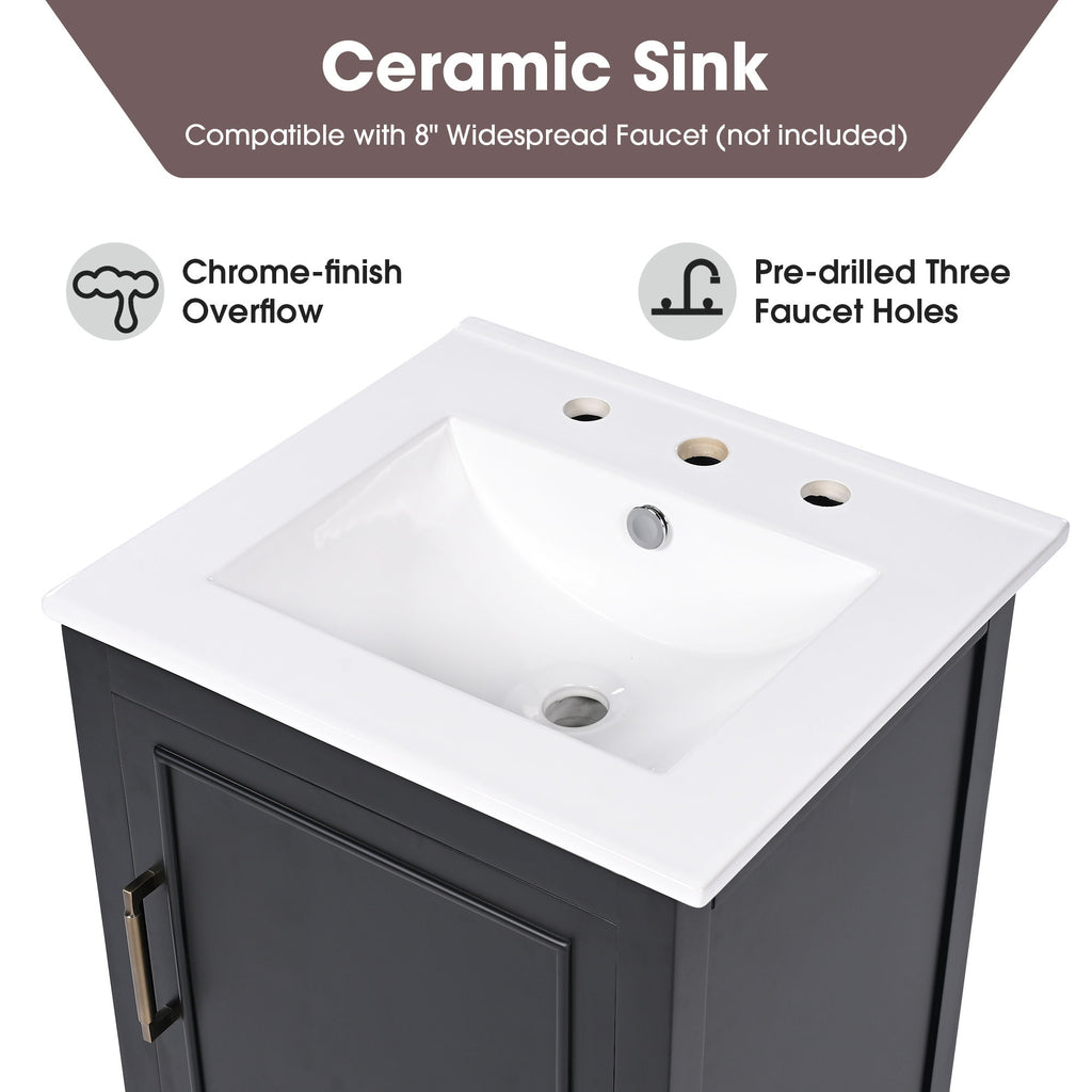 Modern Bathroom Vanity With Sink, Cabinet Storage, Drawer & Adjustable Feet