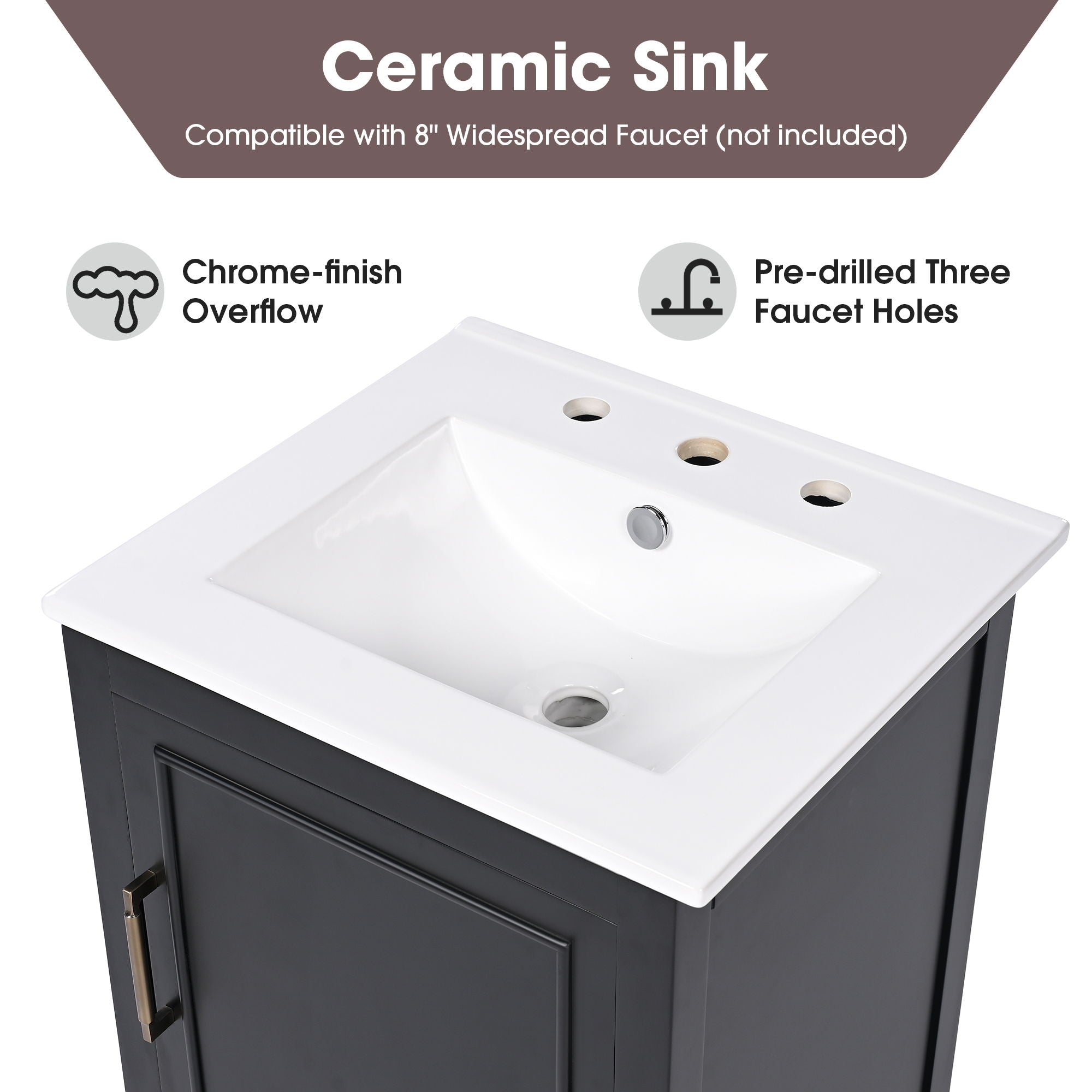 Modern Bathroom Vanity With Sink, Cabinet Storage, Drawer & Adjustable Feet