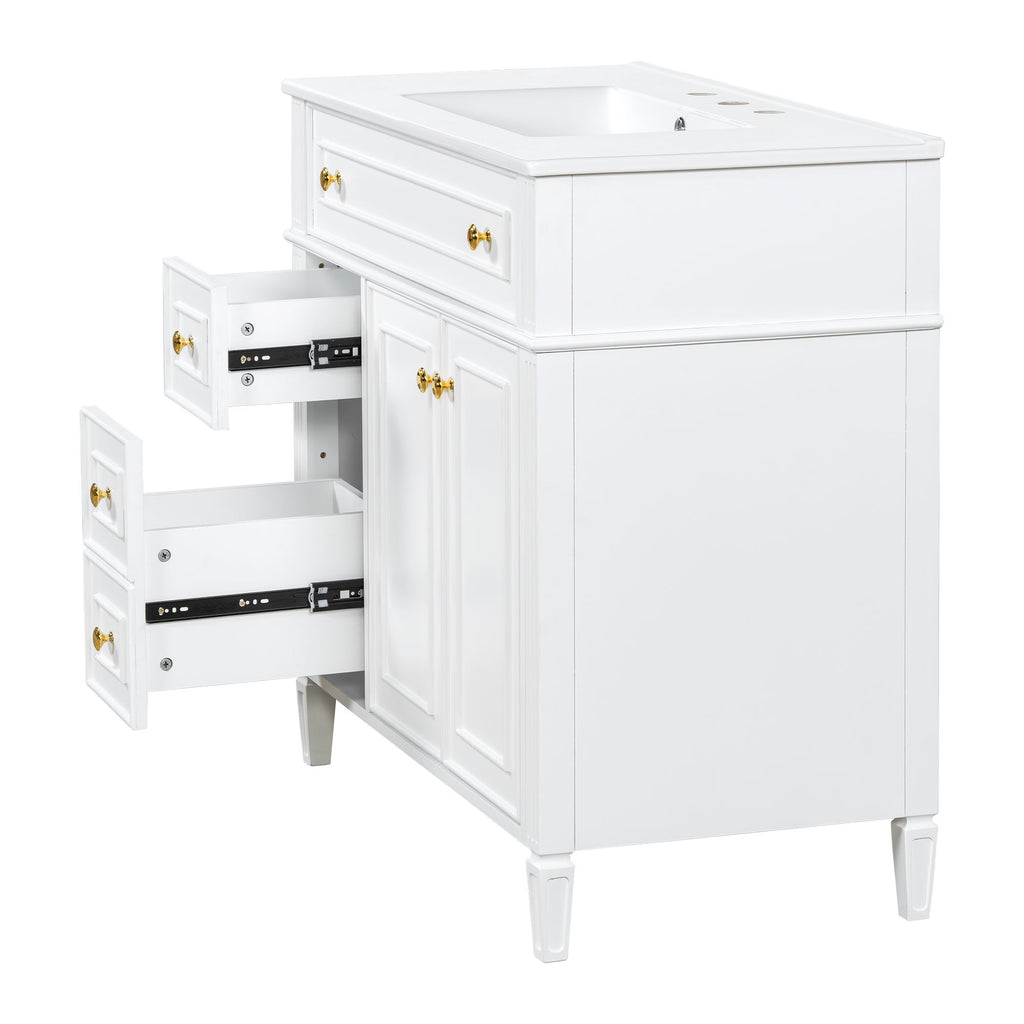 Bathroom Vanity With Sink, 3 Drawers & 2 Doors