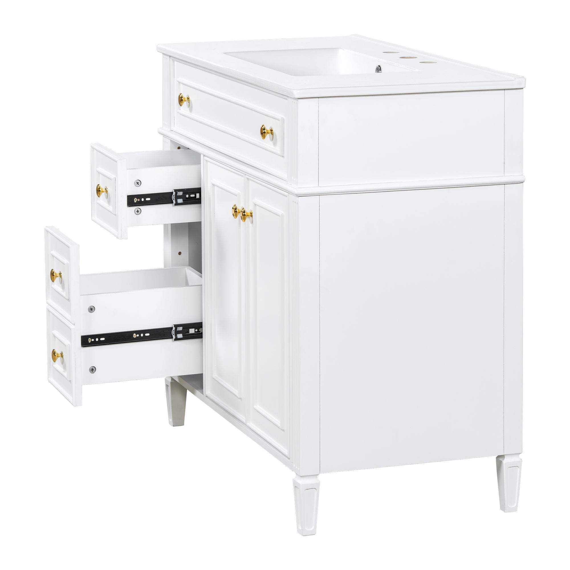Bathroom Vanity With Sink, 3 Drawers & 2 Doors