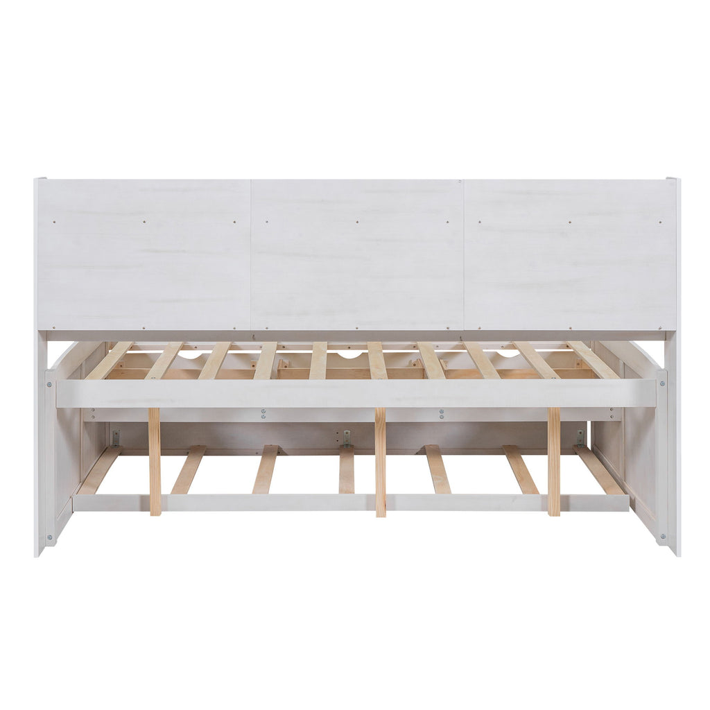 Captain Bed With Built In Bookshelves, 3 Storage Drawers, And Trundle