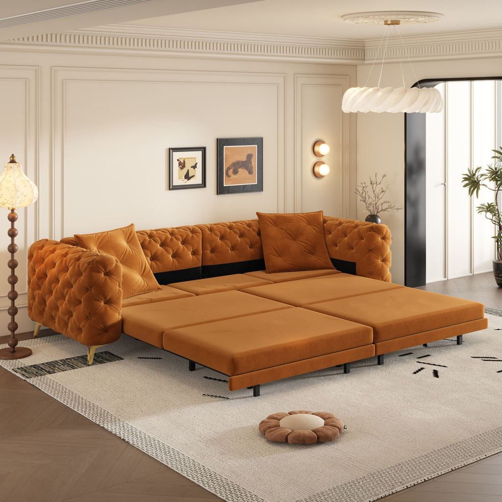 3 In 1 Convertible Sleeper, Deep Seat Pull Out Sofa Bed, Button Tufted