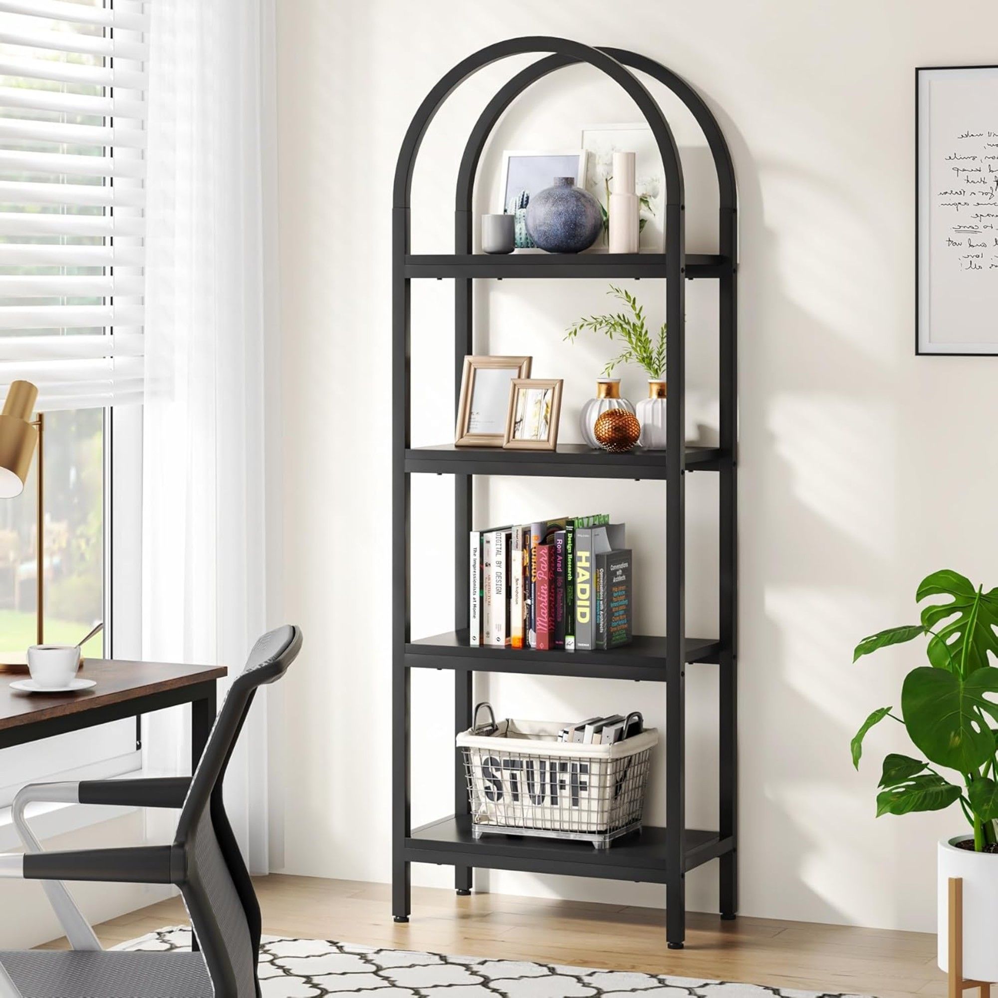 Industrial 4 Tier Open Bookshelf With Curved Top