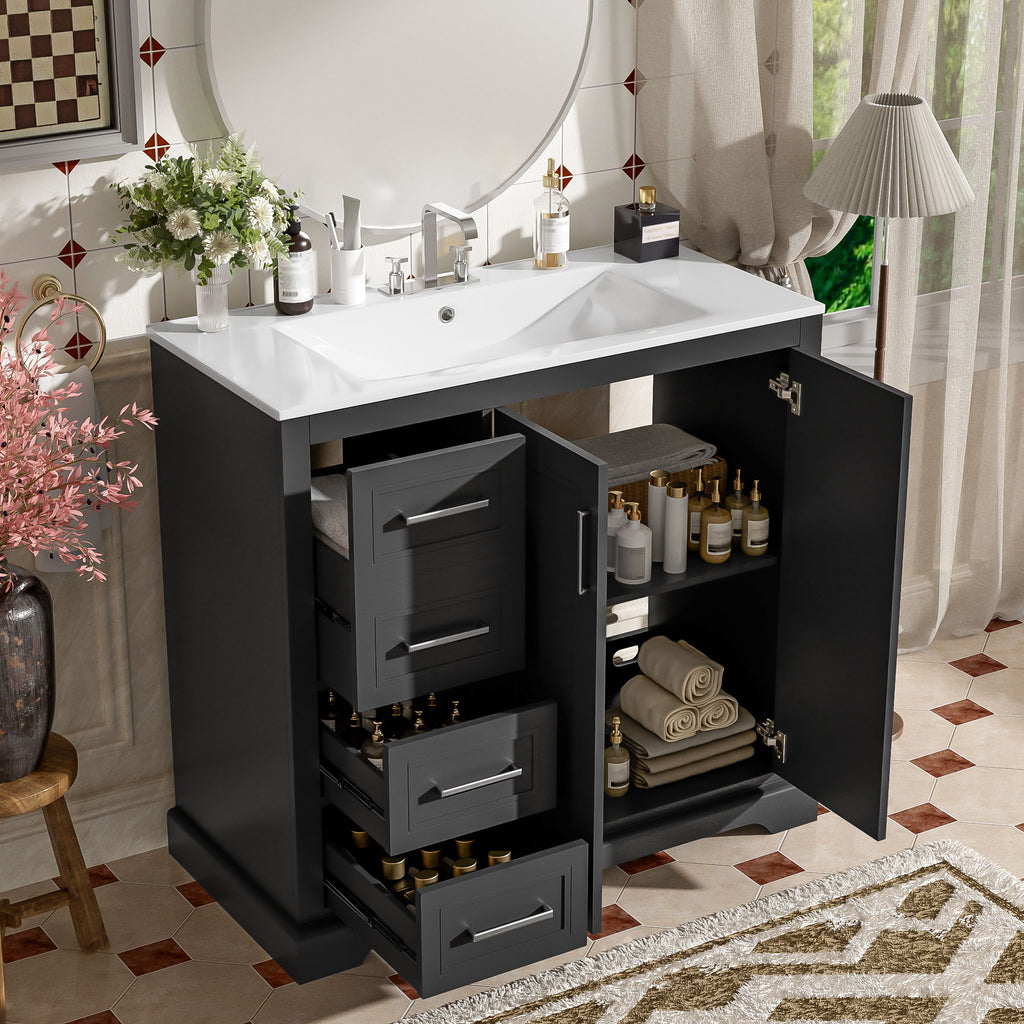 Bathroom Vanity With Sink, Soft Close Doors, Adjustable Shelf & 3 Drawers