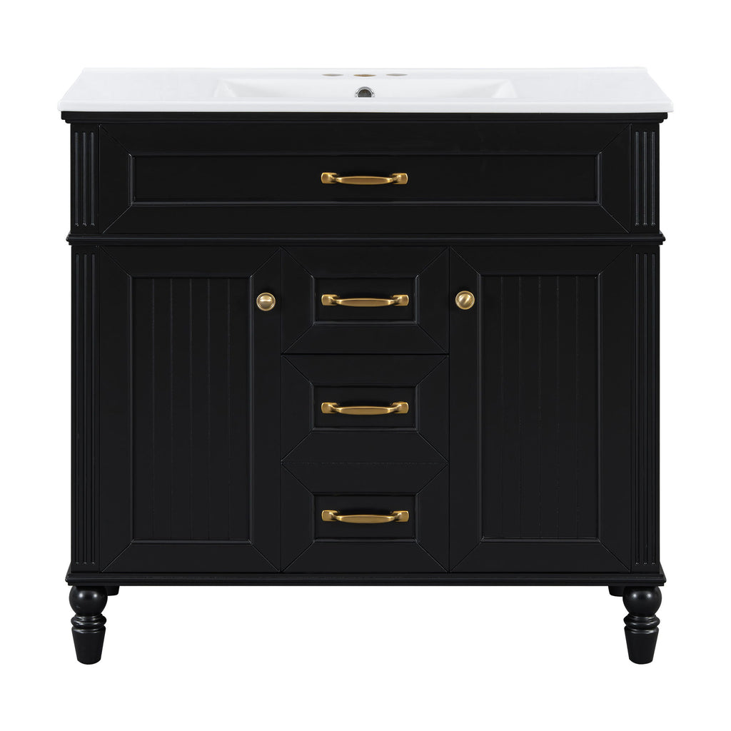 Bathroom Vanity With Sink, Flip-Out Top Drawer, Soft Close Doors, 2 Storage Drawers