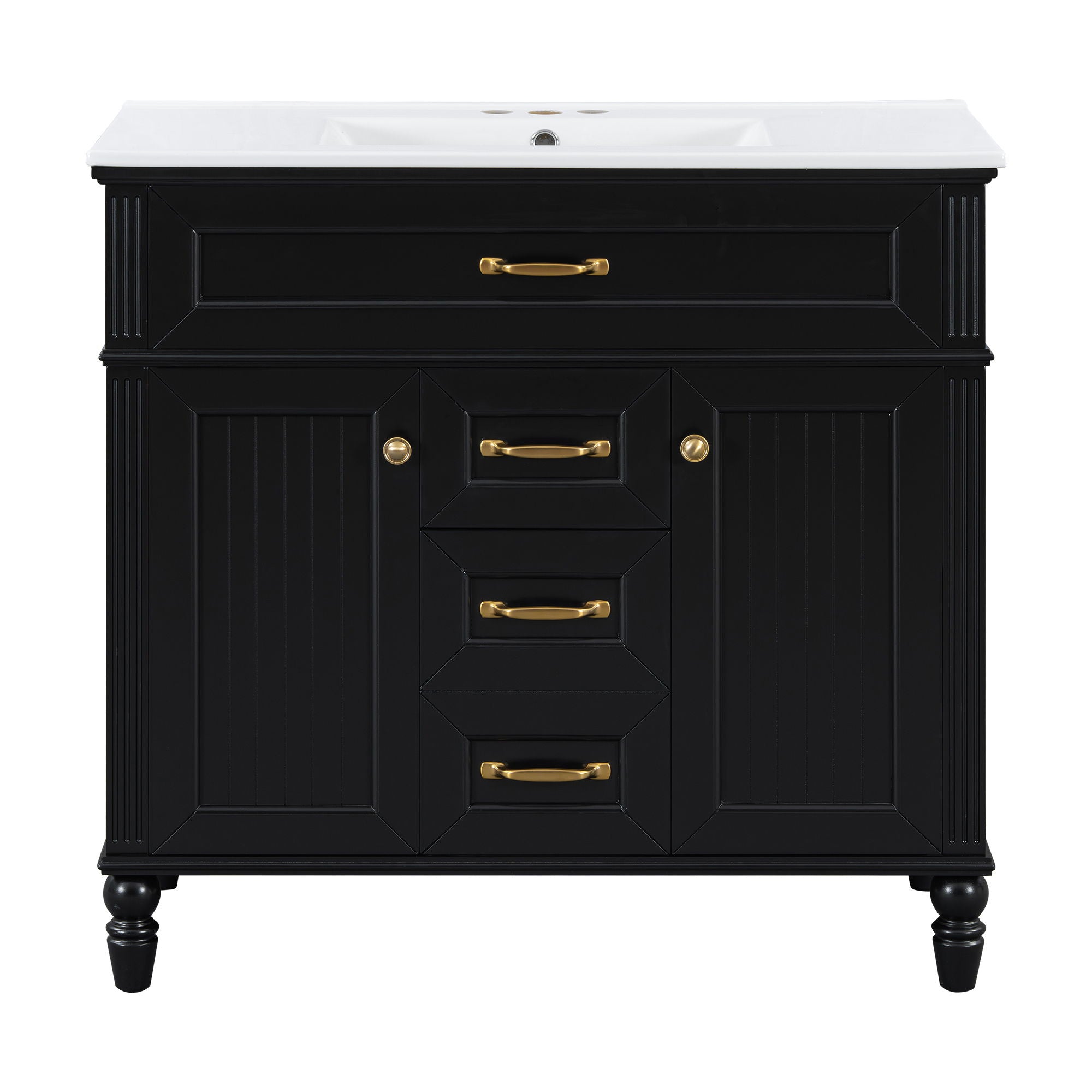 Bathroom Vanity With Sink, Flip-Out Top Drawer, Soft Close Doors, 2 Storage Drawers