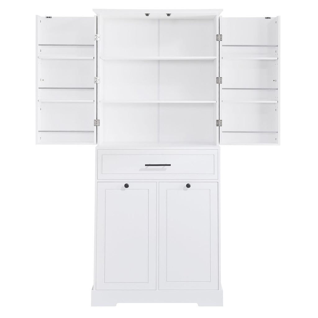 Freestanding Bathroom Storage Cabinet With Doors, Drawers, And Tilt Out Laundry Hamper - White