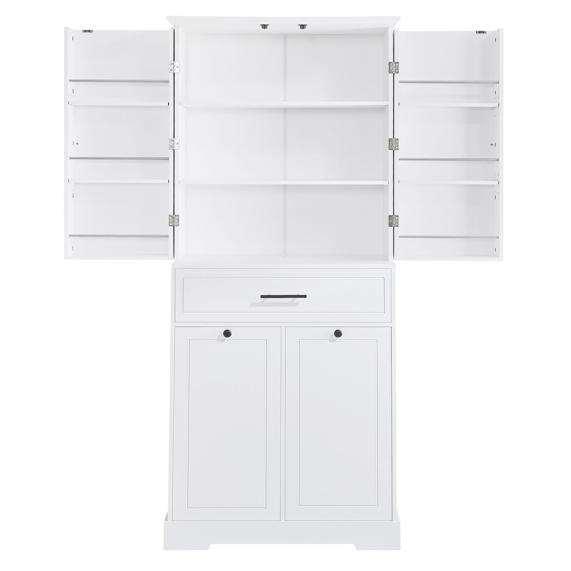 Freestanding Bathroom Storage Cabinet With Doors, Drawers, And Tilt Out Laundry Hamper - White
