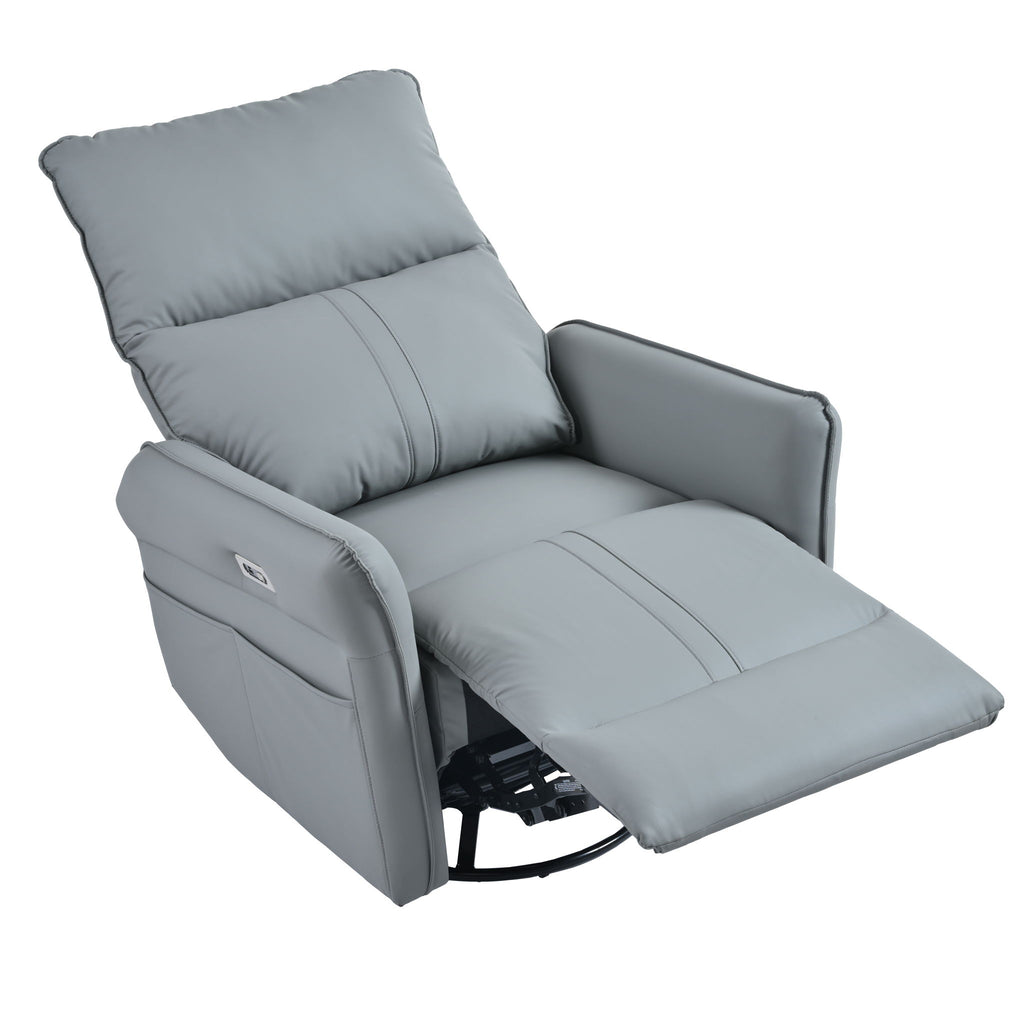 Power Swivel Rocker Recliner Chair, 270° Swivel Rocking Recliner Chair, Electric Small Recliners For Small Spaces, Single Sofa Recliner For Living Room - Blue / Gray