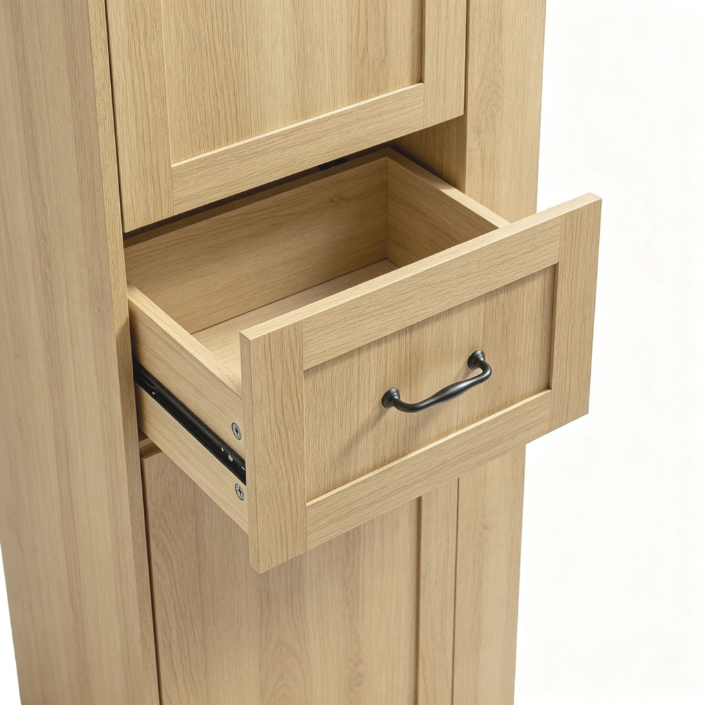 Modern Tall Storage Cabinet With Tilt-Out Compartment, Adjustable Shelves
