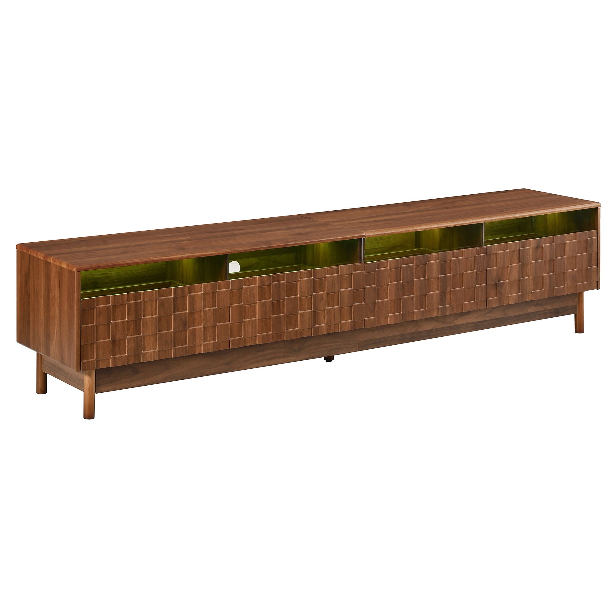 TV Stand With LED Lights And Glass Drawers For Living Room - Walnut