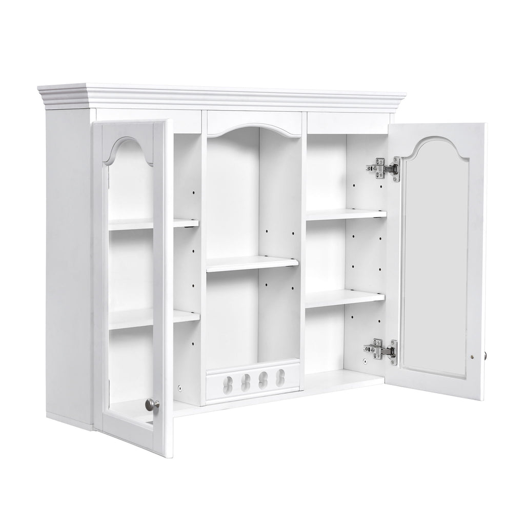 Wall-Mounted Medicine Cabinet With 2 Glass Doors, Adjustable Shelves - White