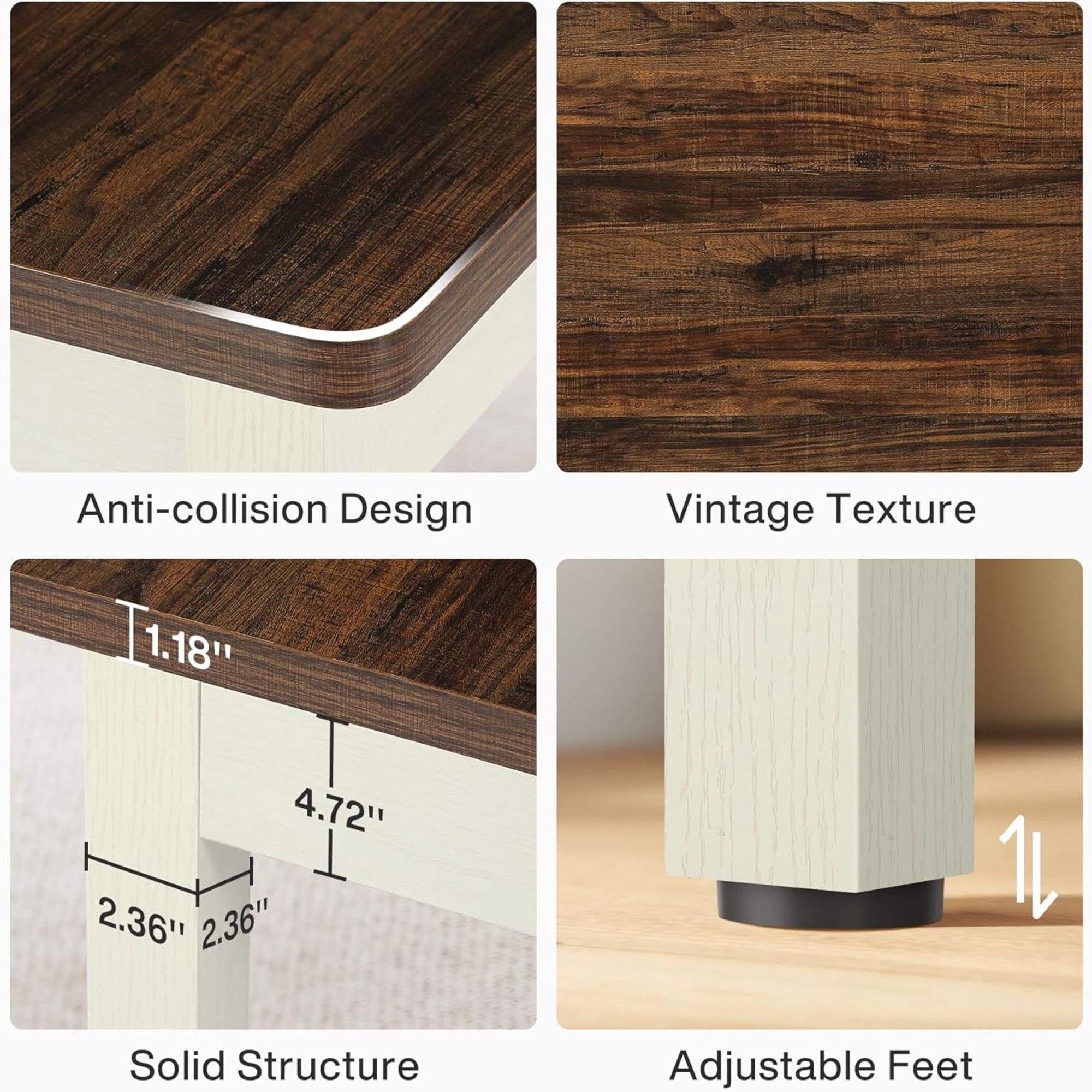 Dining Table Set For 4 - 6 With 2 Tuck Under Benches - Brown / White