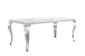Marble Printed Rectangular Dining Table, Frame And Stainless Steel Legs - Silver / White