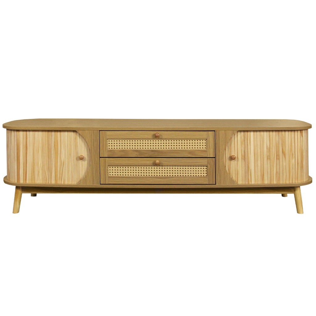 Rattan TV Stand For Tvs Up To 75'', Modern Farmhouse Media Console, Entertainment Center With Legs, TV Cabinet For Living Room, Home Theatre - Natural Wood