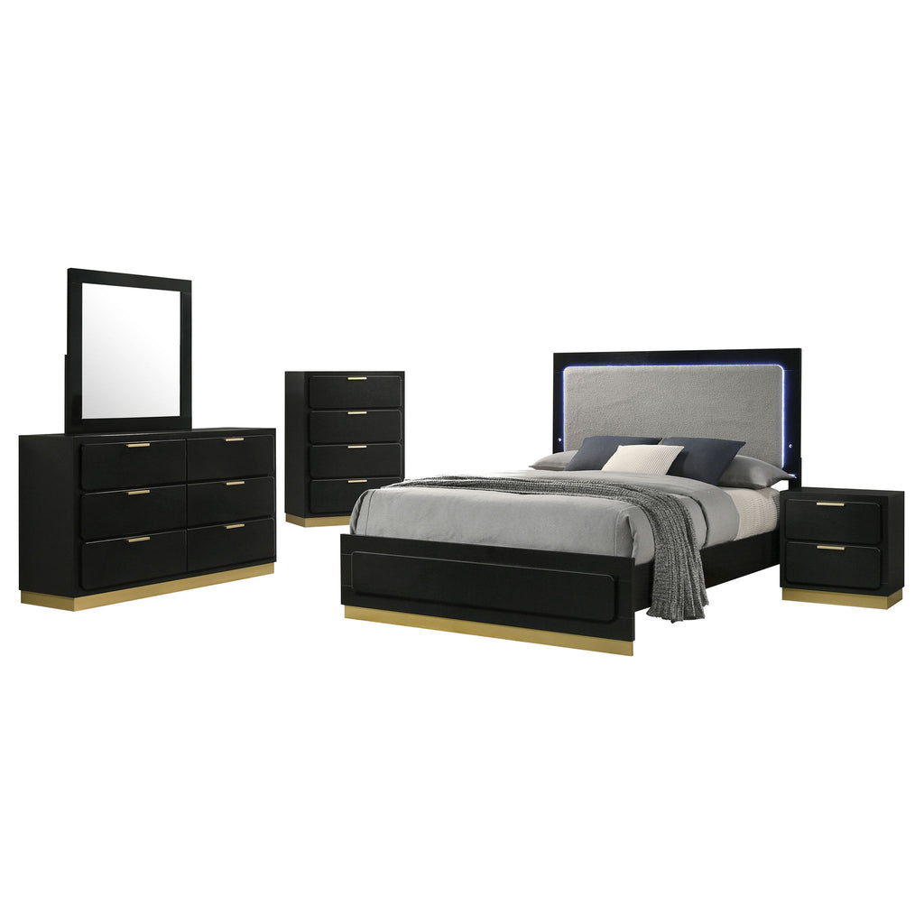 5 Piece California King Bedroom Set With Upholstered Headboard - Black