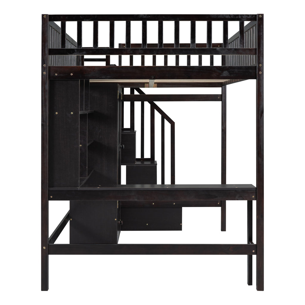 Loft Bed With Bookshelf, Drawers, Desk, And Wardrobe