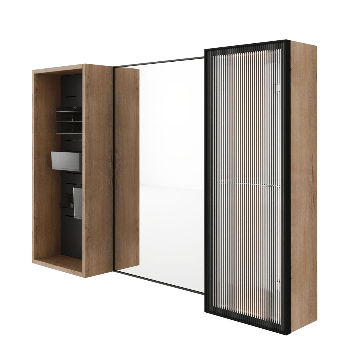 41.6" Wall Mounted Bathroom Cabinet With Adjustable Shelves Storage Cabinet - Imitative Oak