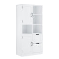 Freestanding Bathroom Storage Cabinet With Doors And Drawers, Adjustable Shelf, Open Shelves - White