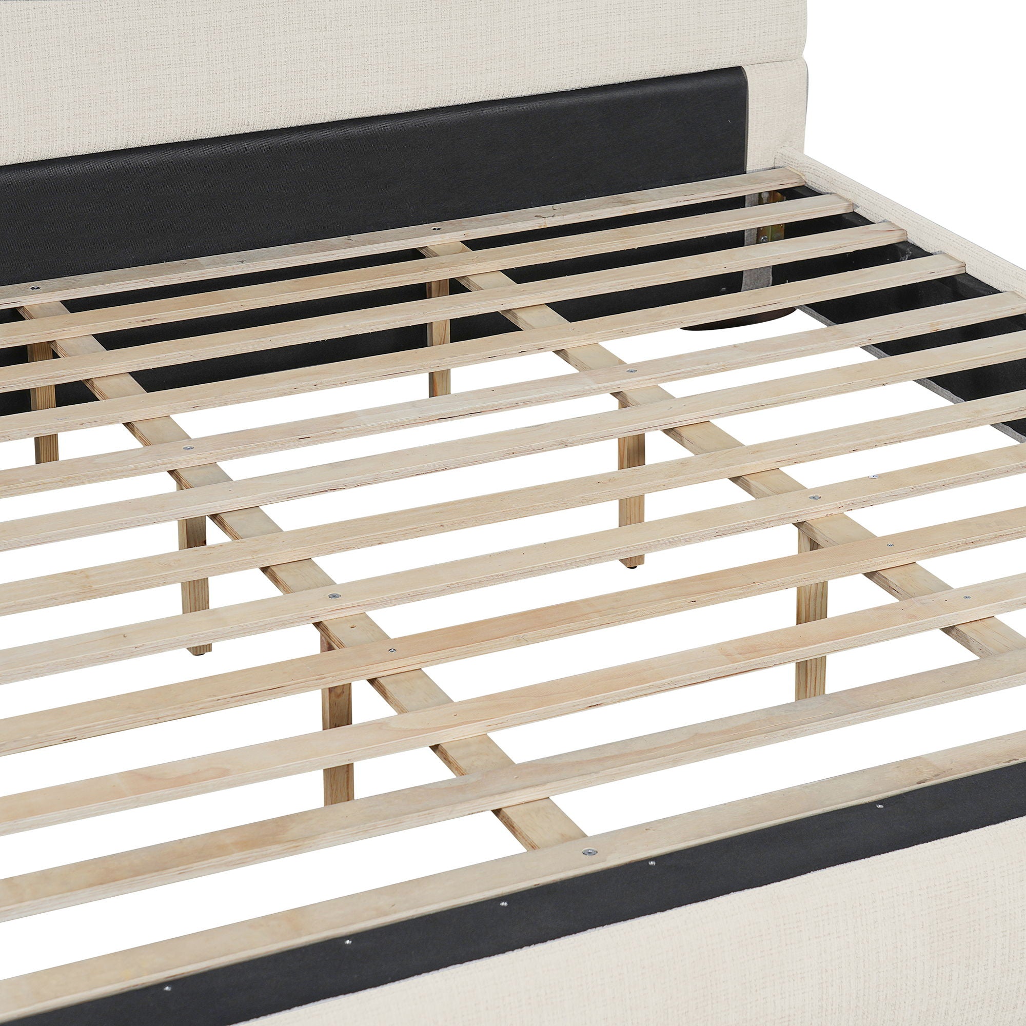 King Upholstered Bed With Slats Support - Beige