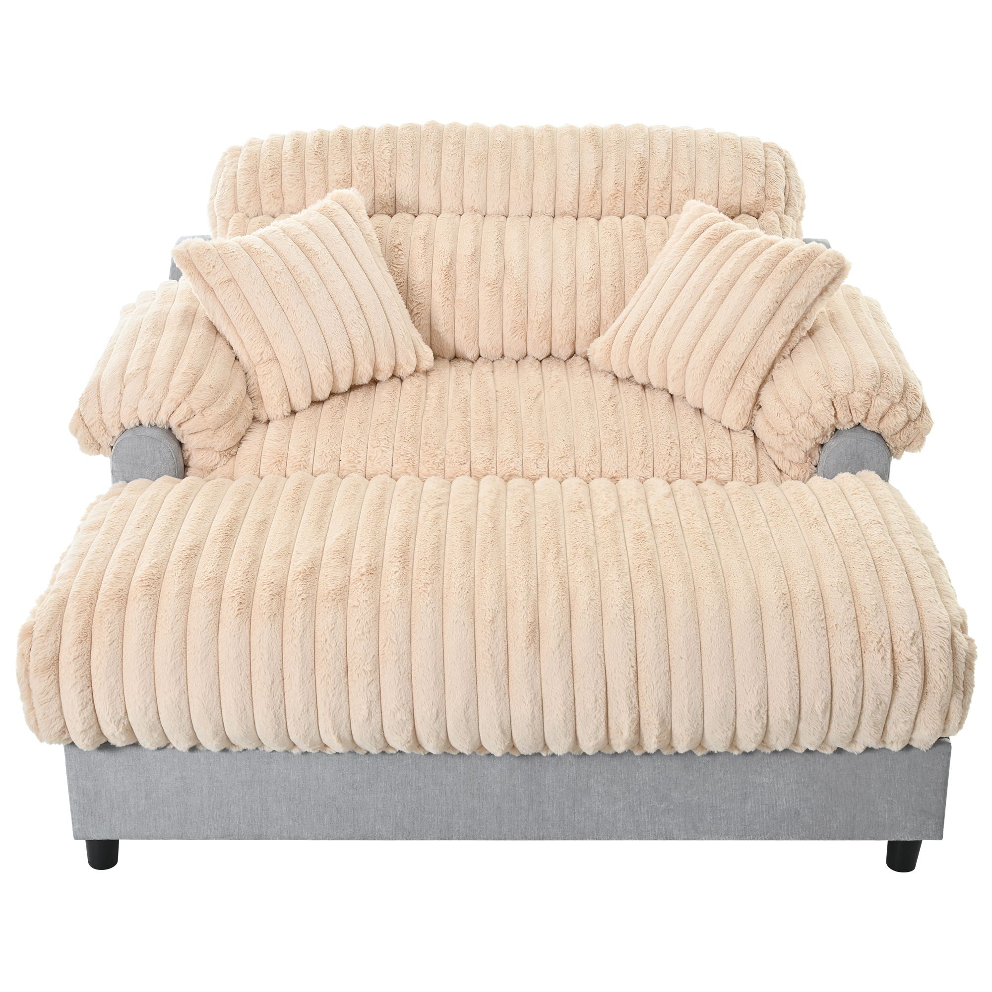 Chaise Lounge Cloud Sofa With 2 Throw Pillows - Champagne