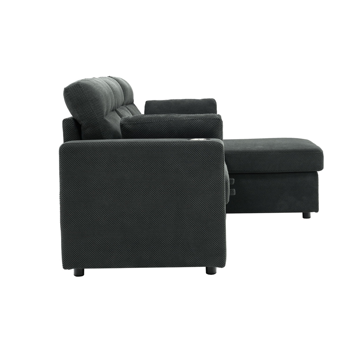 Convertible L - Shaped Sectional Sofa Bed With Storage Chaise, Cup Holders