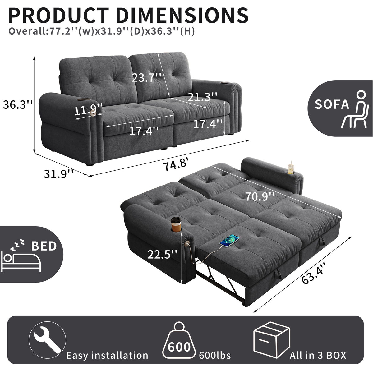 Cloud Like Convertible Sofa Bed With For Living Room