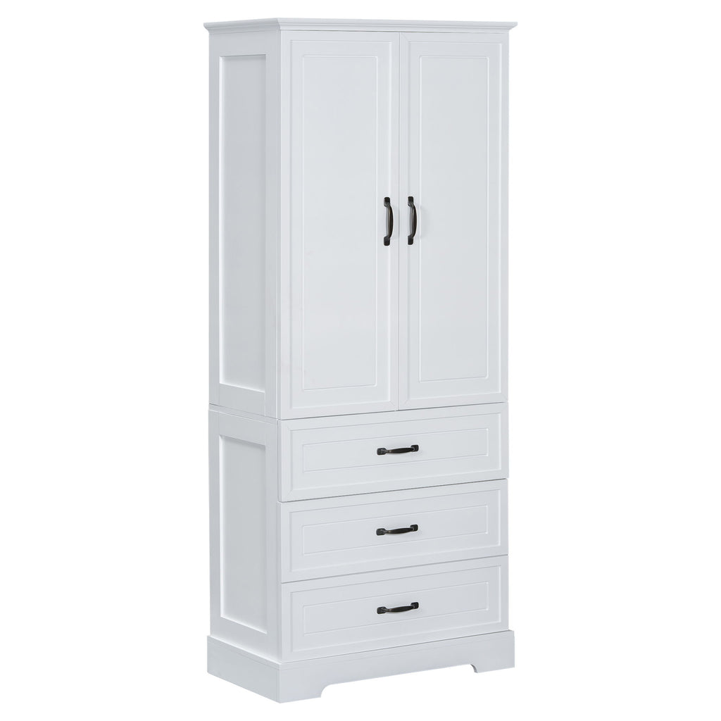 Tall Bathroom Storage Cabinet With 2 Doors And Drawers, Adjustable Shelf - White