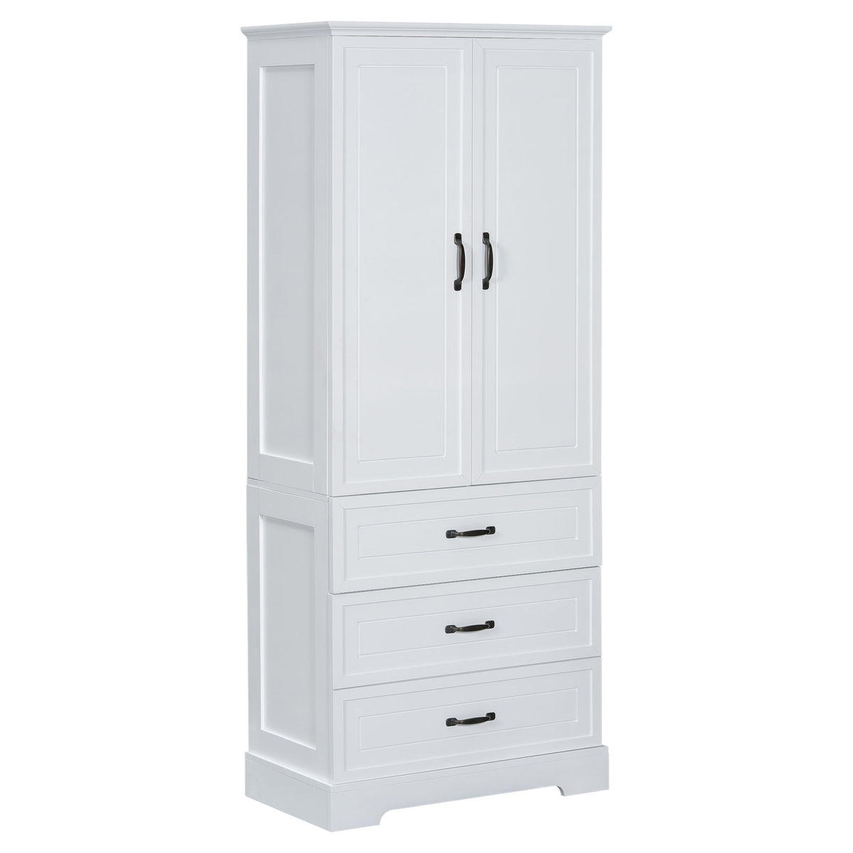 Tall Bathroom Storage Cabinet With 2 Doors And Drawers, Adjustable Shelf - White