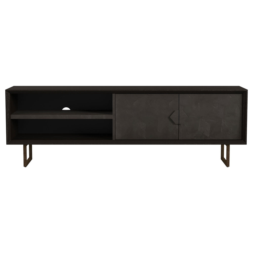 Manaya - 2 Door Stand With Open Shelving And Hidden Storage - Charcoal Black