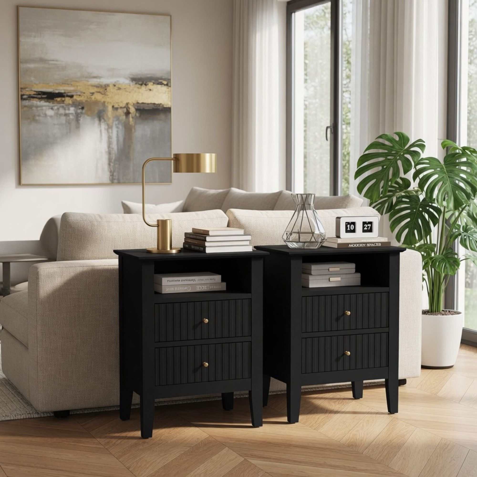 Fluted Nightstand With 2 Drawers