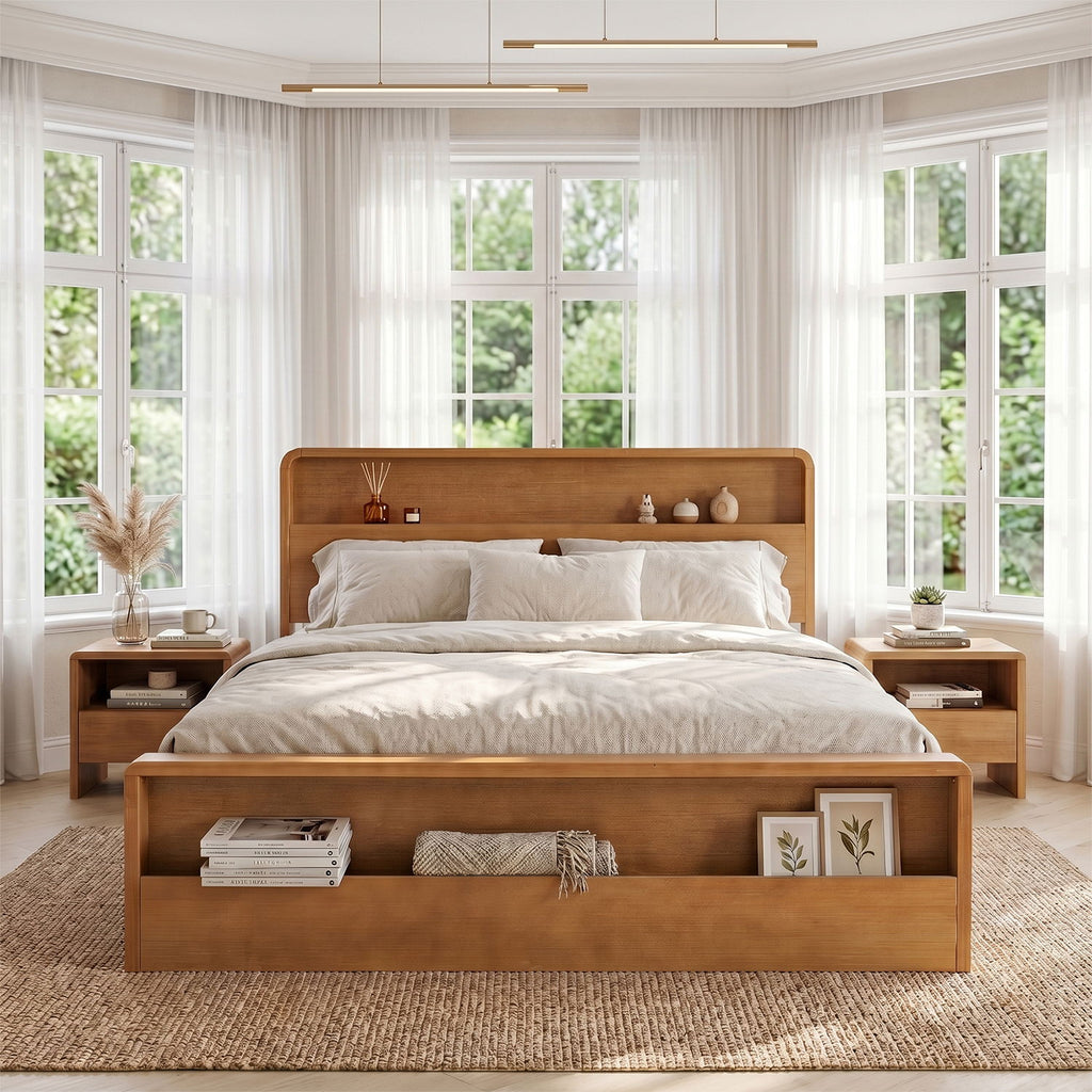 Bed Frame With Dual Open Storage Headboard And Footboard