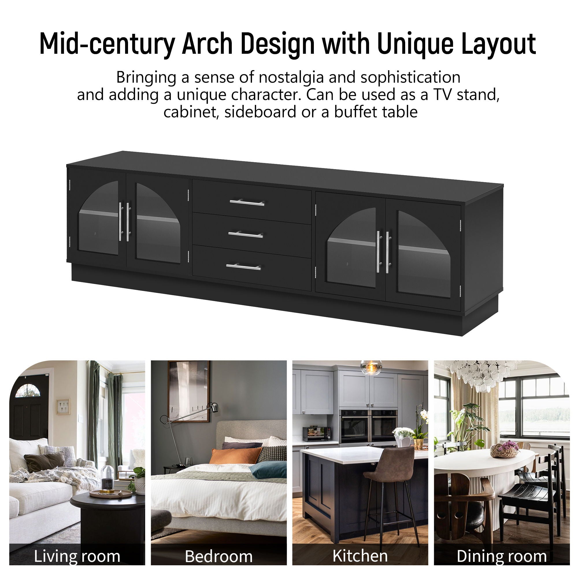Modern Minimalist TV Stand, Entertainment Center Media Console Cabinet With Adjustable Shelves For Living Room