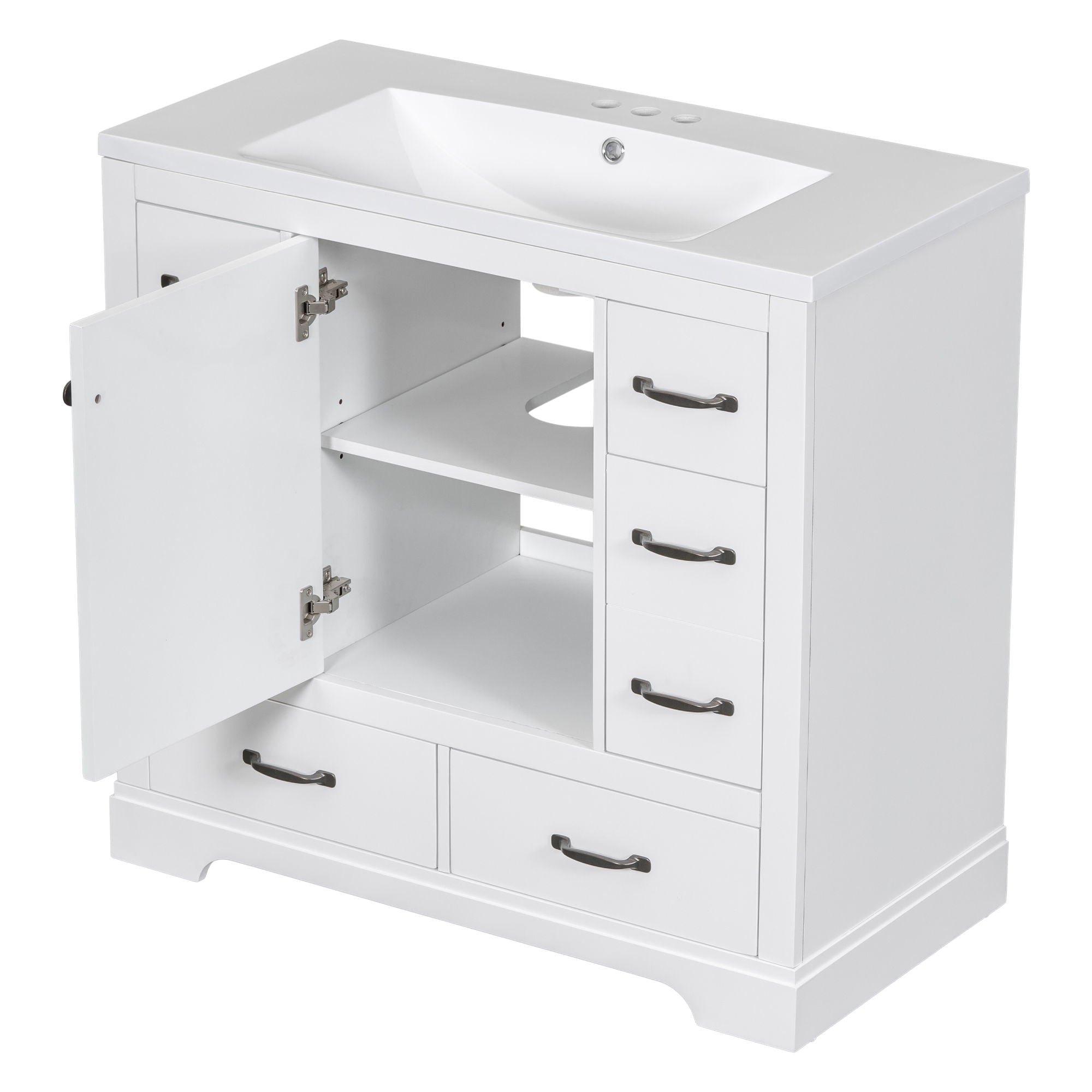 Modern Bathroom Vanity With Sink, 6 Drawers, Adjustable Shelf