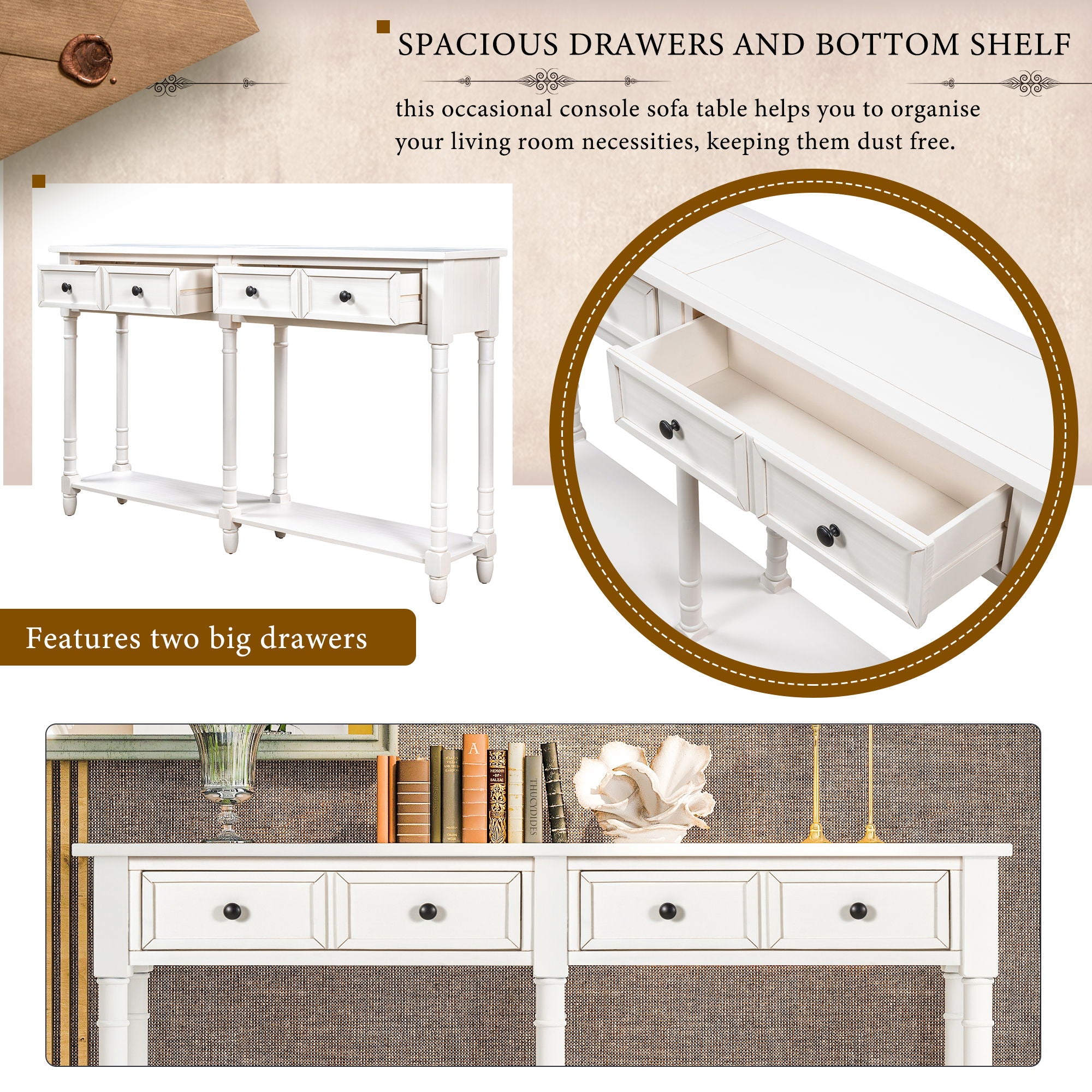 Hearth & Haven Daniel - Console Table With 2 Storage Drawers And Bottom Shelf