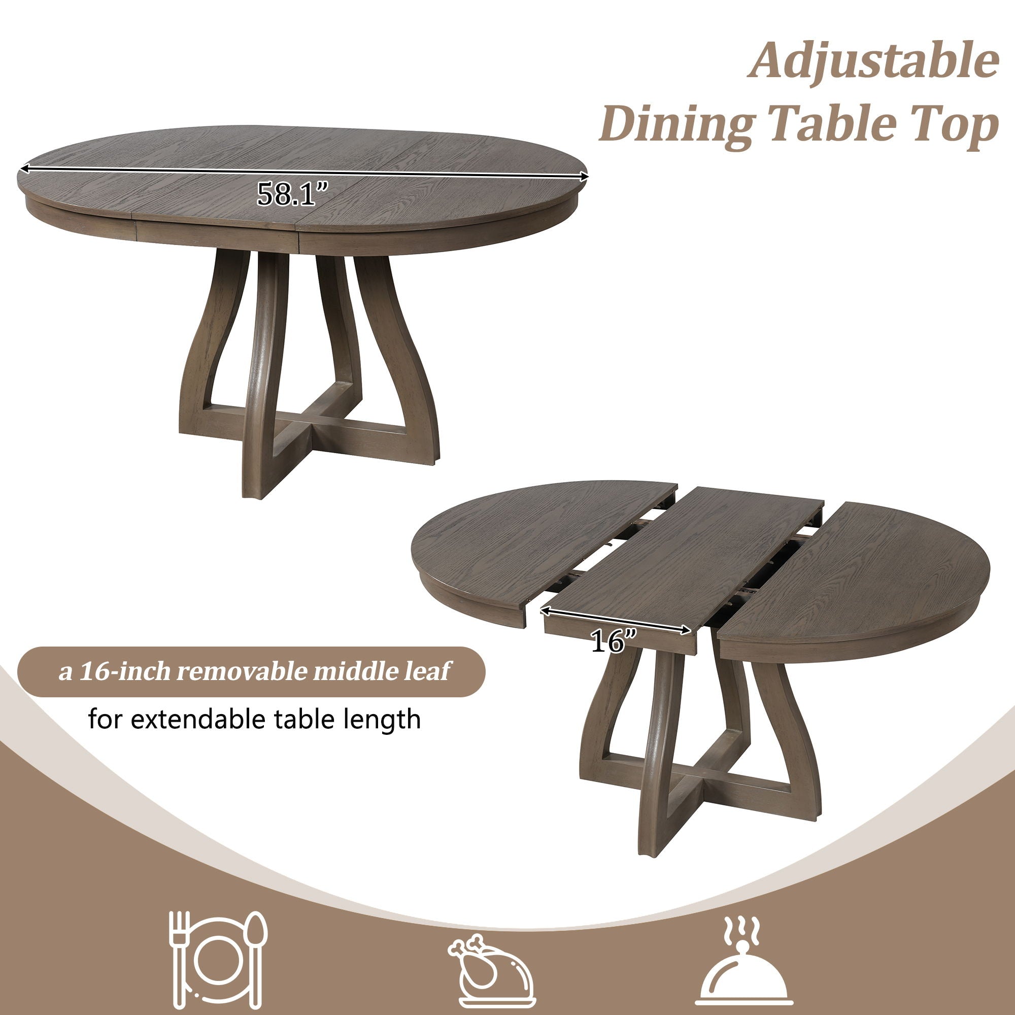 Round Extendable Dining Tabl, Middle Leaf, Curved Legs