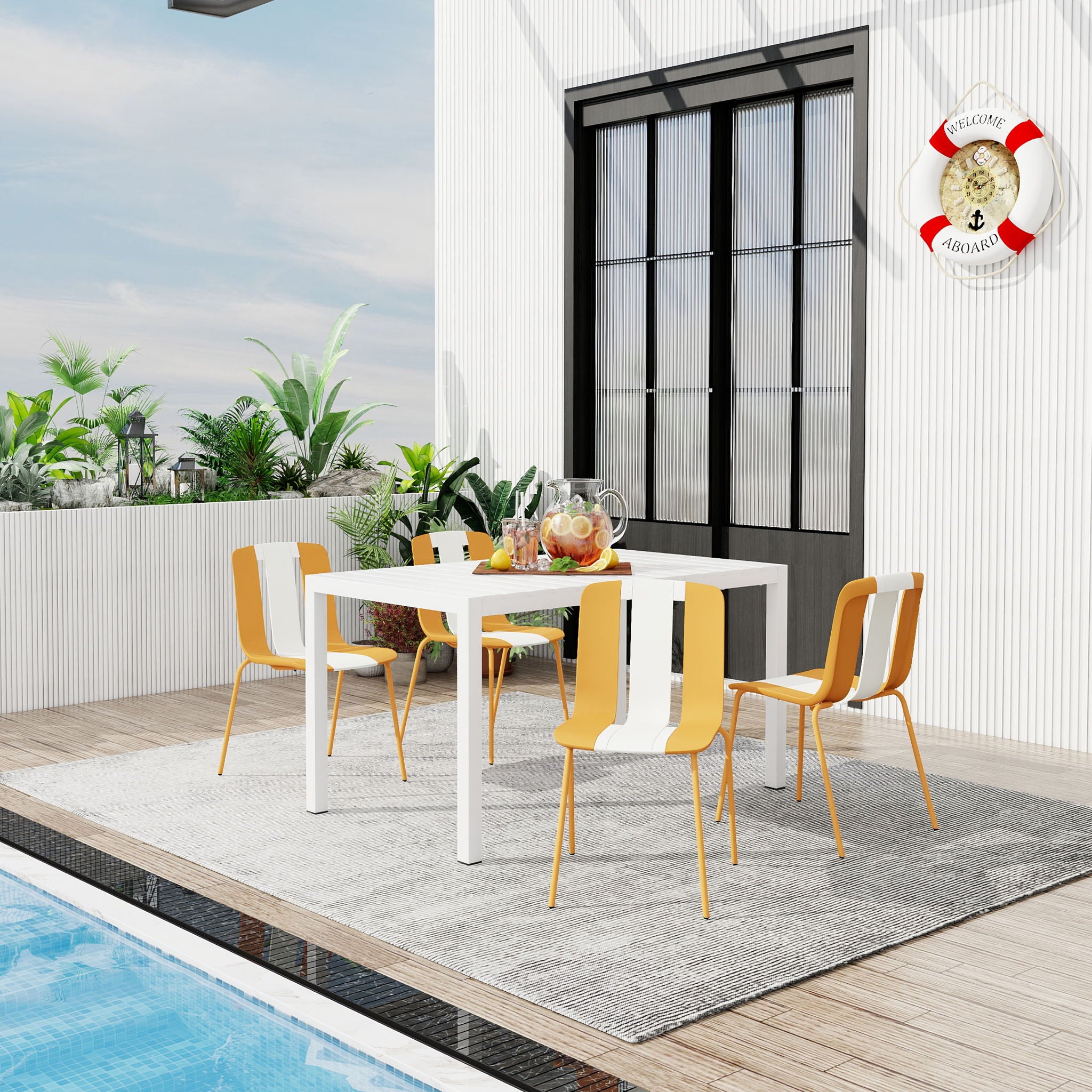 Modern Striped Blocking Single Chairs, Waterproof And Fade Resistant (Set of 4)