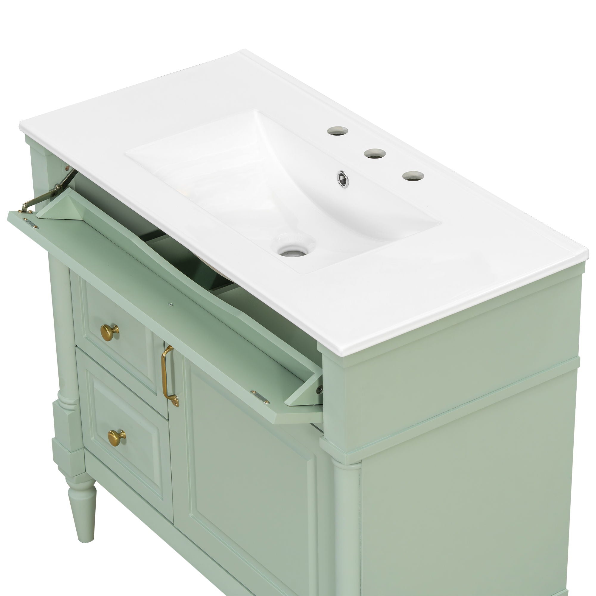 Freestanding Bathroom Vanity With Sink, Adjustable Shelf, Flip Drawer