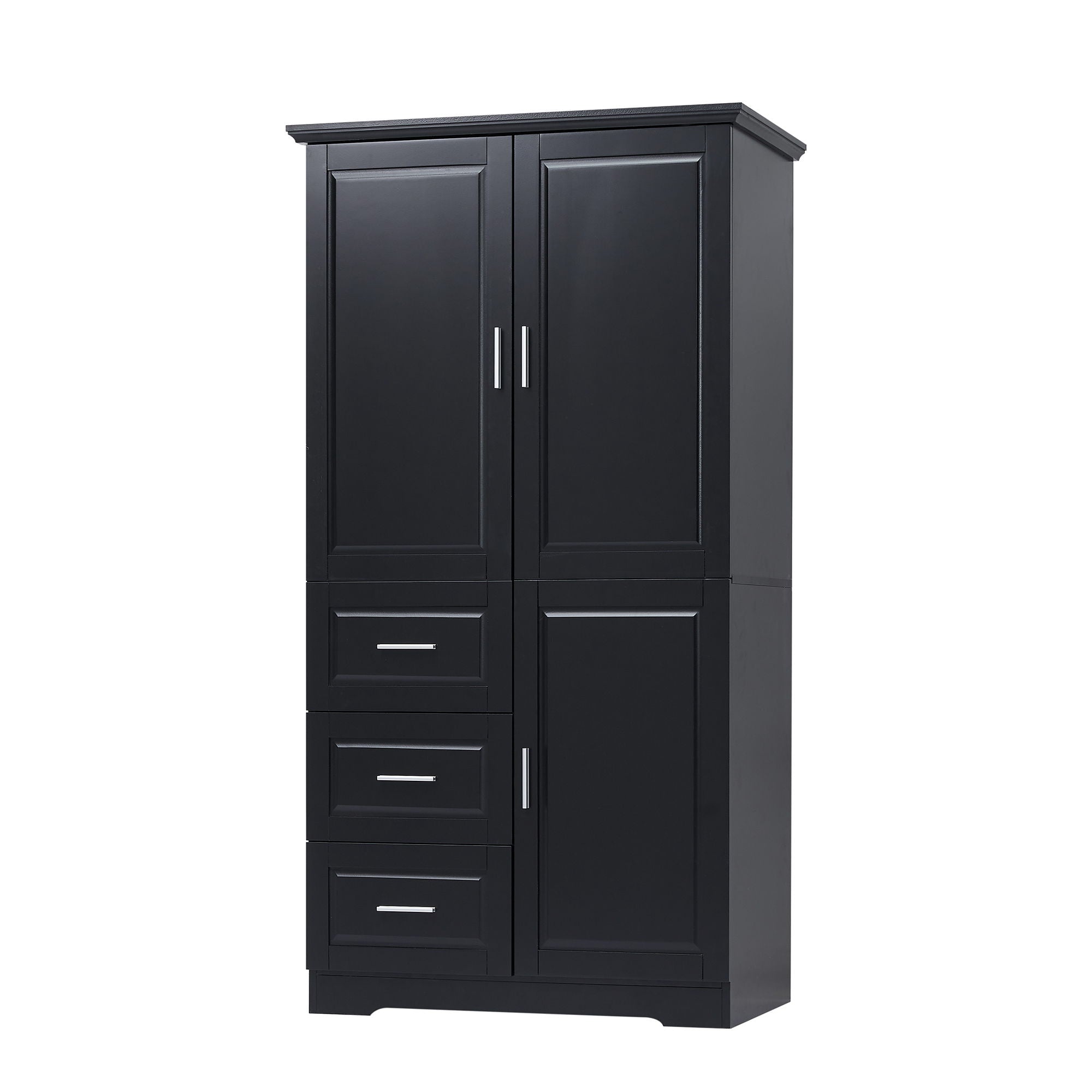 Tall And Wide Storage Cabinet With Doors, 3 Drawers