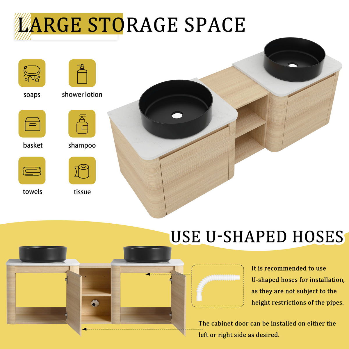 Mounted Bathroom Vanity With Art Sink, 1 Storage Shelf, Soft Close Door