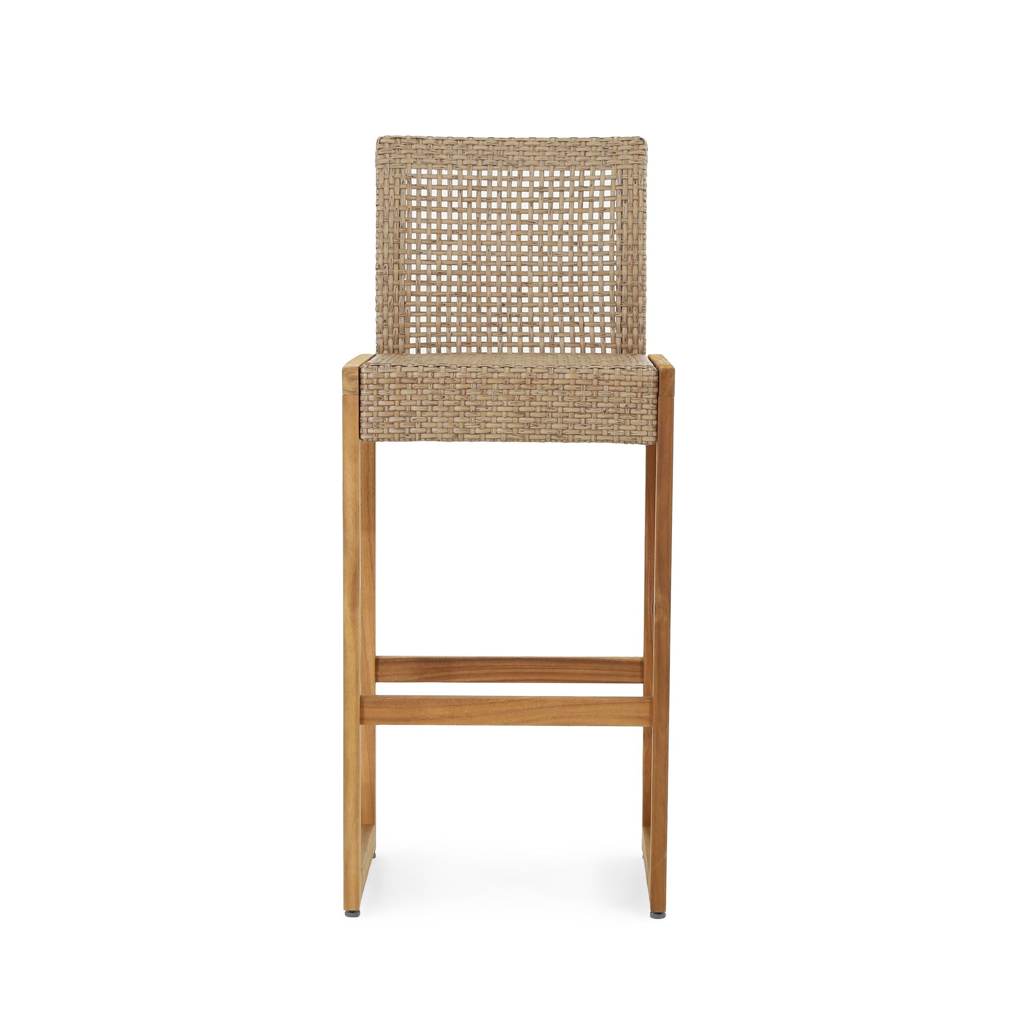 Outdoor Barstool With Rattan Wicker Top (Set of 2) - Brown