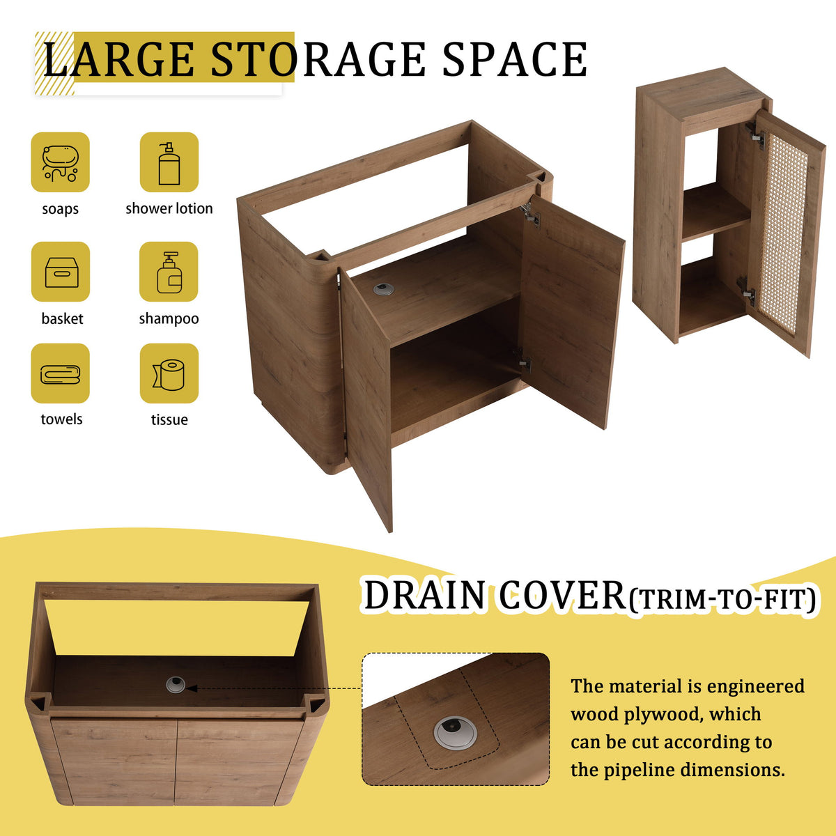 Freestanding Bathroom Vanity With Sink And 2 Soft Close Doors